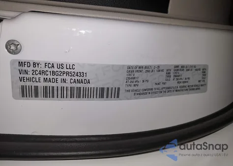 2023 Chrysler Pacifica Touring L z USA, uszkodzony, nr VIN 2C4RC1BG2PR524331